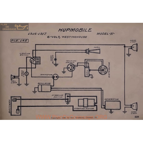 Hupmobile N 6volt Schema Electrique 1916 1917 Westinghouse V2