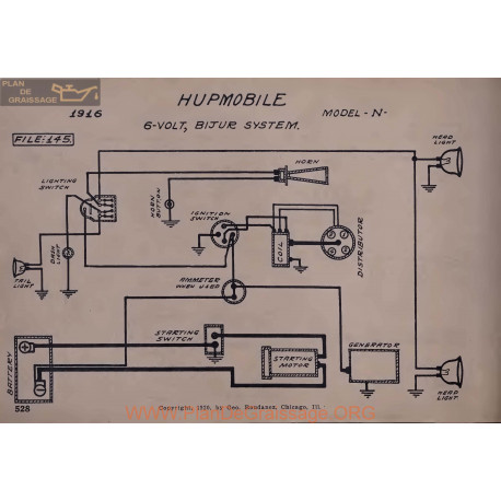 Hupmobile N 6volt Schema Electrique 1916 Bijur V2