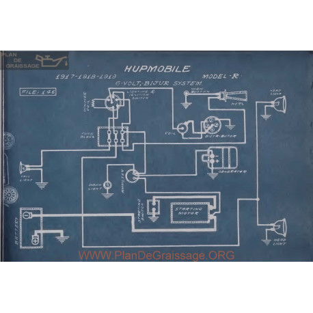 Hupmobile R 6volt Schema Elctrique 1917 1918 1919 Bijur