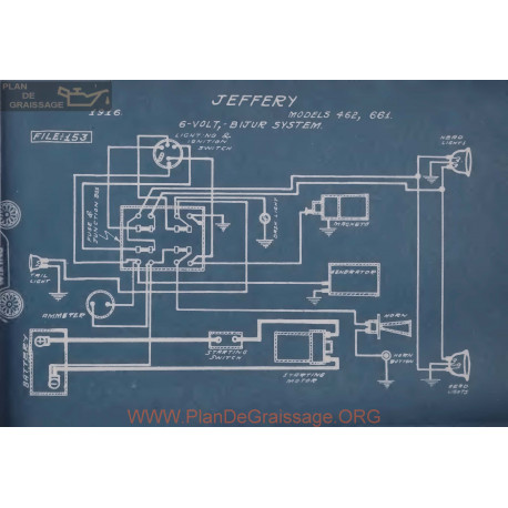 Jeffery 462 661 6volt Schema Electrique 1916 Bijur