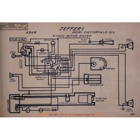 Jeffery Chesterfield Six 6volt Schema Electrique 1915 Bijur V2