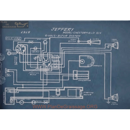 Jeffery Chesterfield Six 6volt Schema Electrique 1915 Bijur