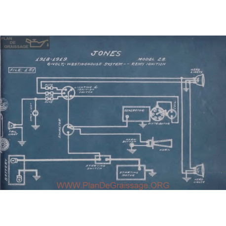 Jones 28 6volt Schema Electrique 1918 1919 Westinghouse Remy