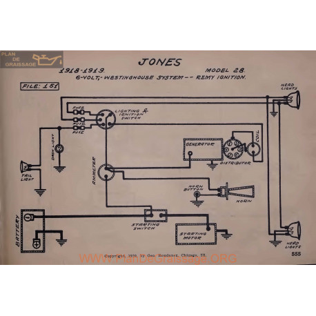 Jones 28 6volt Schema Electrique 1918 1919 Westinghouse
