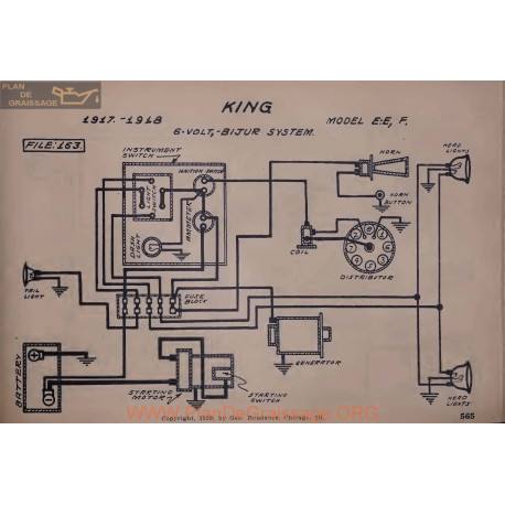 King Ee F 6volt Schema Electrique 1917 1918 Bijur