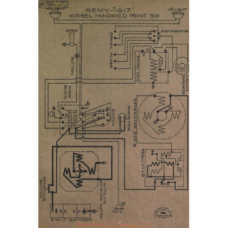 Kissel Hundred Point Six Schema Electrique 1917 Remy