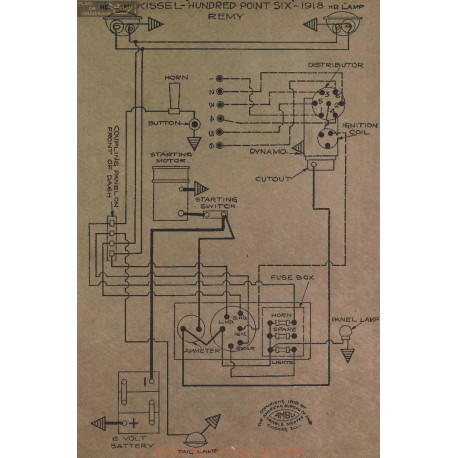 Kissel Hundred Point Six Schema Electrique 1918 Remy