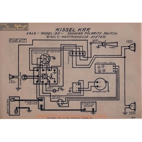 Kissel Kar 32 Showing Polarity 6volt Schema Electrique 1916 Westinghouse