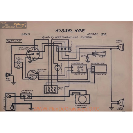 Kissel Kar 36 6volt Schema Electrique 1915 Westinghouse V2