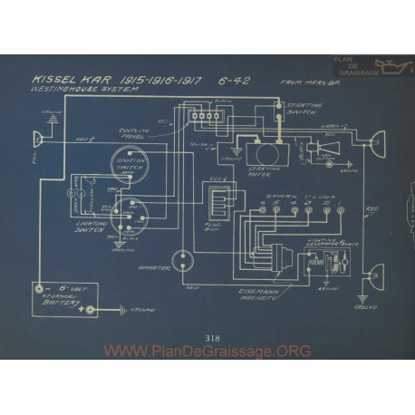 Kissel Kar 6 42 Schema Electrique 1915 1916 1917 Westinghouse