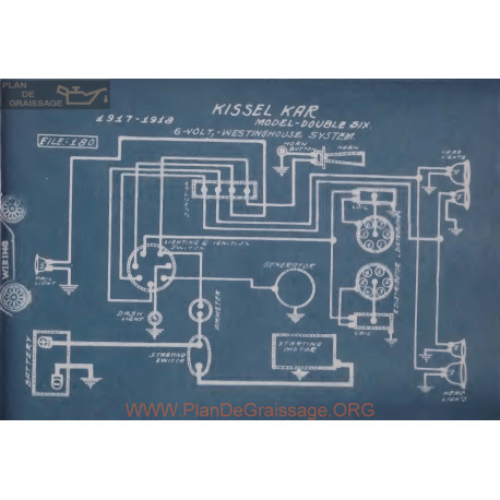 Kissel Kar Double Six 6volt Schema Electrique 1917 1918 Westinghouse