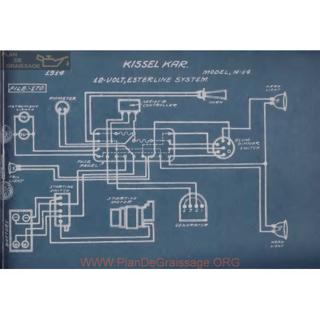 Kissel Kar H14 12volt Schema Electrique 1914 Esterline