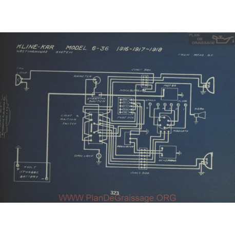 Kline Kar 6 36 Schema Electrique 1916 1917 1918 Westinghouse