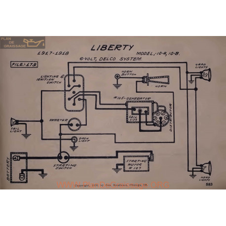Liberty 10a 10b 6volt Schema Electrique 1917 1918 Delco V2