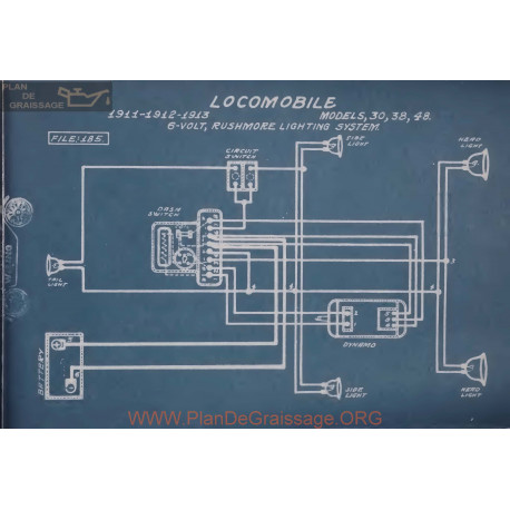 Locomobile 30 38 48 6volt Schema Electrique 1911 1912 1913 Rushmore Lighting