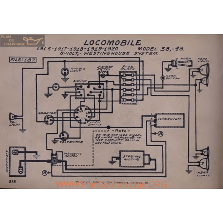 Locomobile 38 48 6volt Schema Electrique 1916 1917 1918 1919 1920 Westinghouse