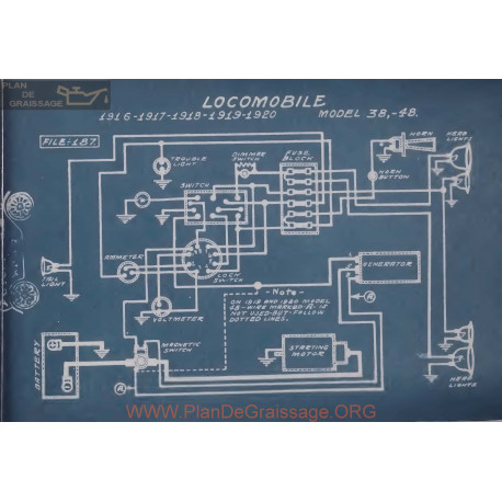 Locomobile 38 48 Schema Electrique 1916 1917 1918 1919 1920