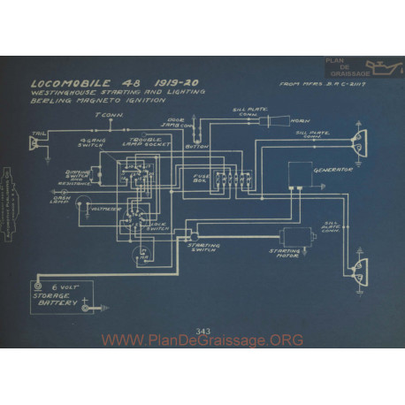 Locomobile 48 Schema Electrique 1919 1920 Westhouse