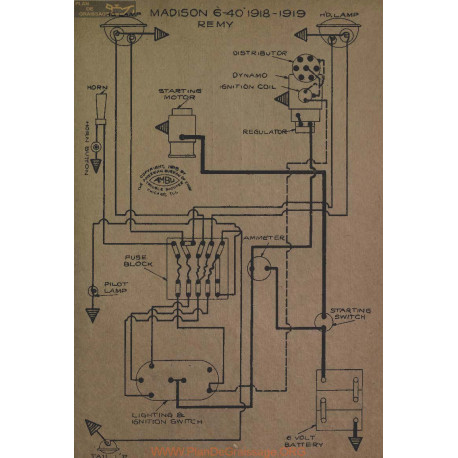 Madison 6 40 Schema Electrique 1918 1919 Remy V5