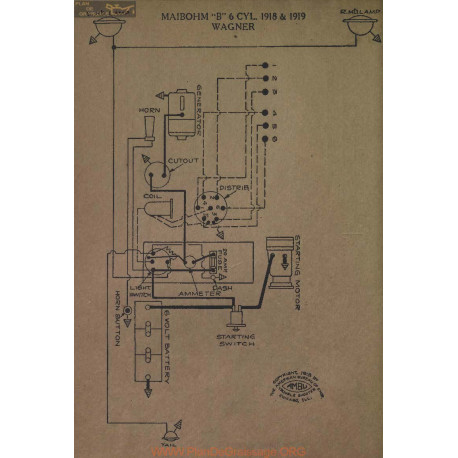 Maibohm B 6cyl Schema Electrique 1918 1919 Wagner