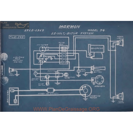 Marmon 34 12volt Schema Electrique 1918 1919 Bijur