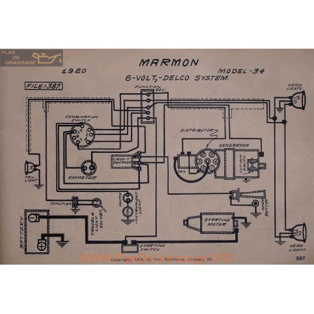 Marmon 34 6volt Schema Electrique 1920 Delco