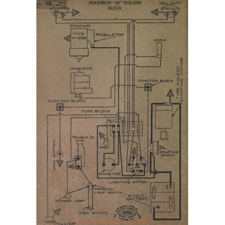 Marmon 34 Schema Electrique 1918 1919 Bijur