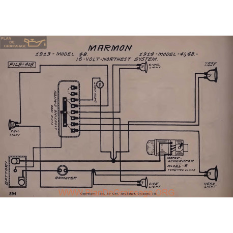 Marmon 41 48 16volt Schema Electrique 1913 1914 North East