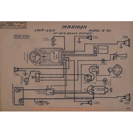 Marmon 6 41 12volt Schema Electrique 1915 1916 Bosch