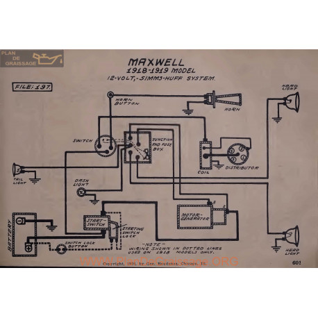 Maxwell 12volt Schema Electrique 1918 1919 Simms Huff V2