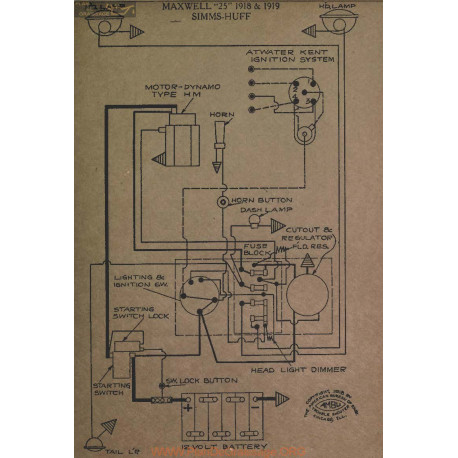 Maxwell 25 Schema Electrique 1918 1919 Simms Huff ver2