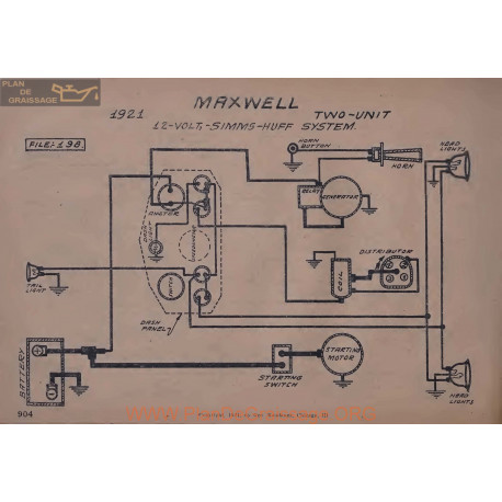 Maxwell Two Unit 12volt Schema Electrique 1921 Simms Huff