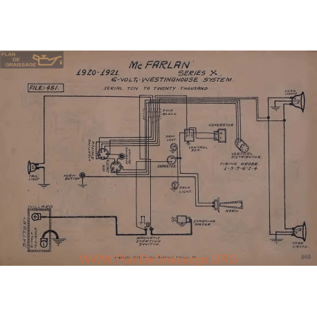 Mc Farlan X 6volt Schema Electrique 1920 1921 Westinghouse