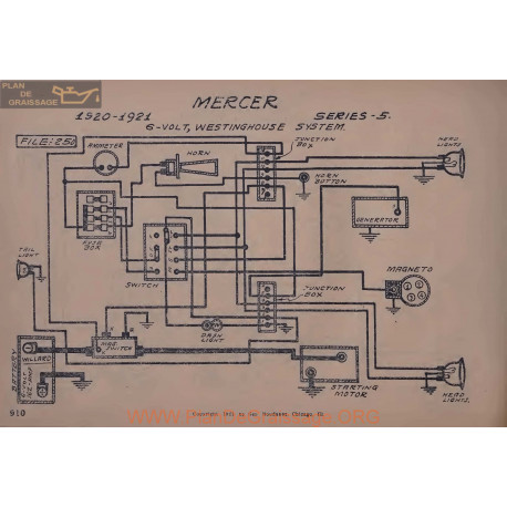 Mercer 5 6volt Schema Elctrique 1920 1921 Westinghouse