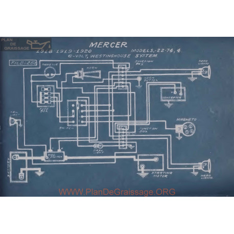 Mercer 22 74 4 6volt Schema Electrique 1918 1919 1920 Westinghouse