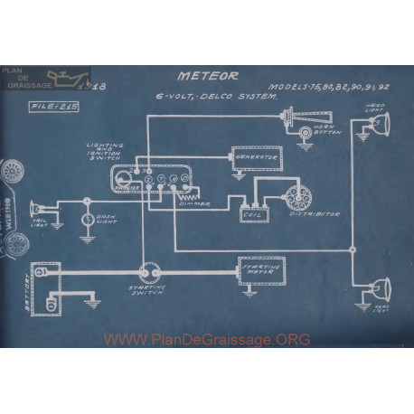 Meteor 75 80 82 90 94 92 6volt Schema Electrique 1918 Delco