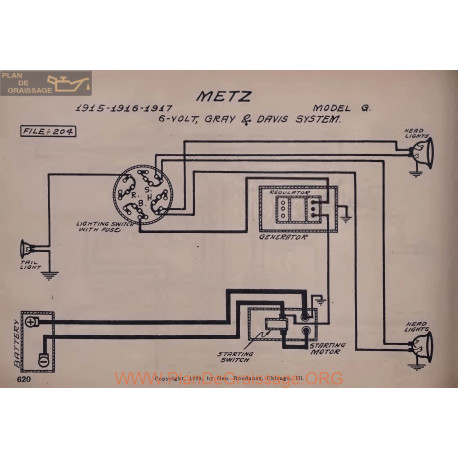Metz G 6volt Schema Electrique 1915 1916 1917 Gray & Davis V2