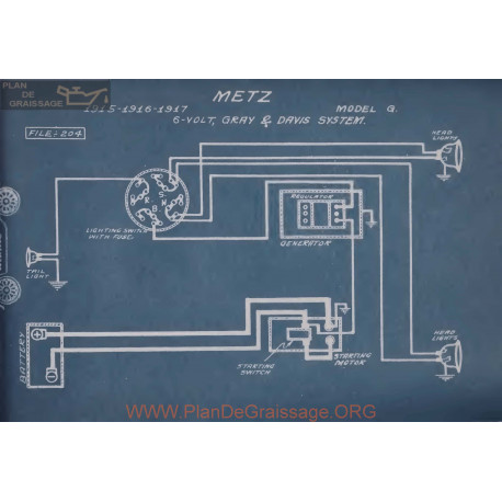 Metz G 6volt Schema Electrique 1915 1916 1917 Gray & Davis