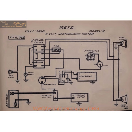 Metz G 6volt Schema Electrique 1917 1918 Westinghouse V2