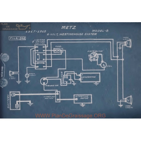 Metz G 6volt Schema Electrique 1917 1918 Westinghouse