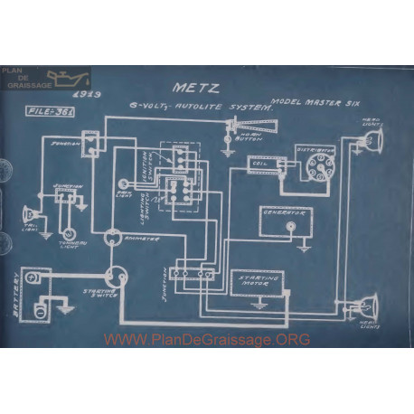 Metz Master Six 6volt Schema Electrique 1919 Autolite