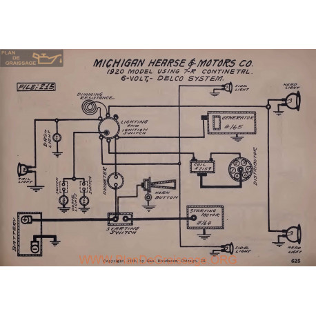 Michigan Hearse 7r Continetal6volt Schema Electrique 1920 Delco