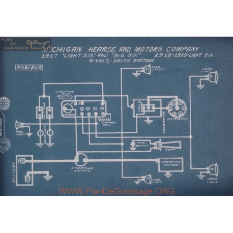 Michigan Hearse Lightsix Big 6volt Schema Electrique 1917 1918 1919 Delco