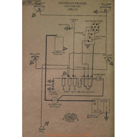 Michigan Hearse Schema Electrique 1917 1918 1919 Delco