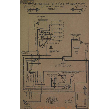 Mitchell E 40 42 Victory Schema Electrique 1919 Remy