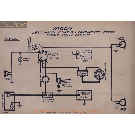 Moon 9n Continental 6volt Schema Electrique 1920 Delco