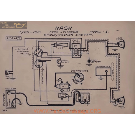 Nash I Four Cyl 6volt Schema Electrique 1920 1921 Wagner