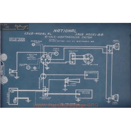 National Al Bb 6volt Schema Electrique 1918 1919 Westinghouse
