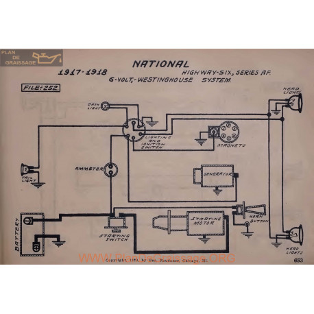 National Highway Six Af 6volt Schema Electrique 1917 1918 Westinghouse V2