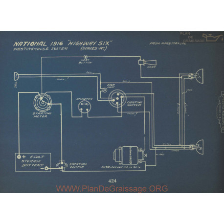 National Highway Six Schema Electrique 1916 Westinghouse